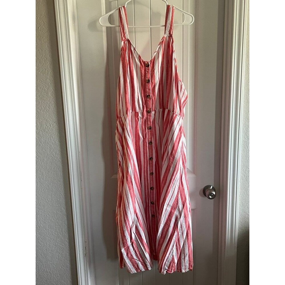 Terra & Sky Red and White Striped Button-Down Dress